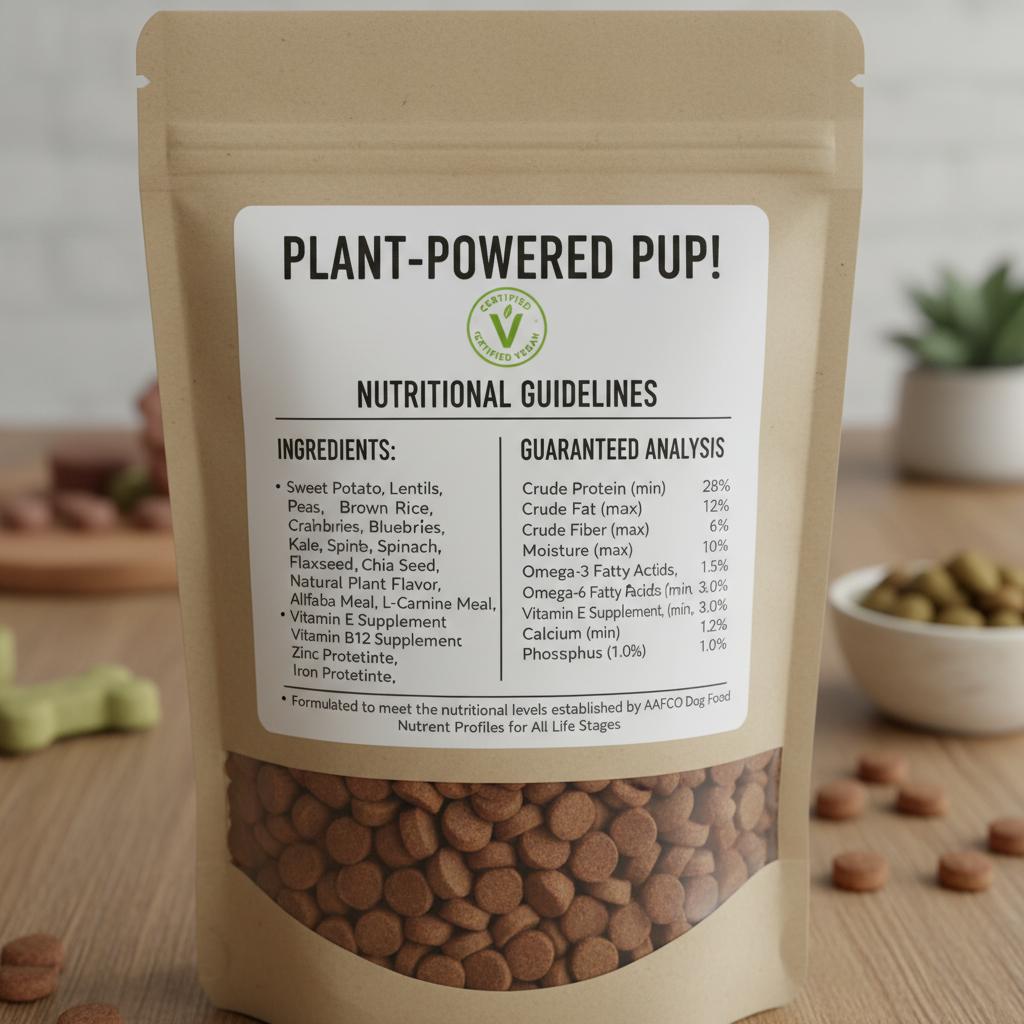 Veganer Hundefutter Label mit Nährwertangaben