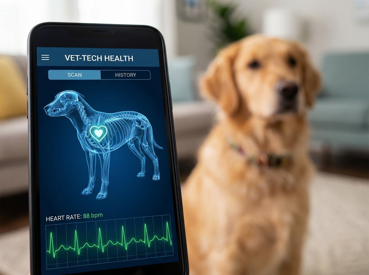 App-Interface eines KI-Hundegesundheitstrackers mit Gesundheitsdaten