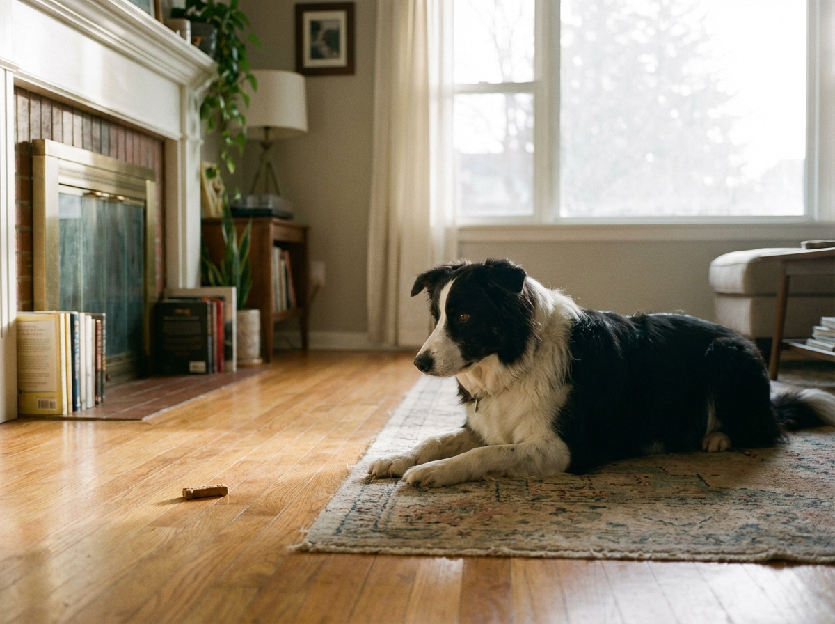 Ein Hund zeigt biologische Impulskontrolle durch entspanntes Warten vor einem Leckerli.