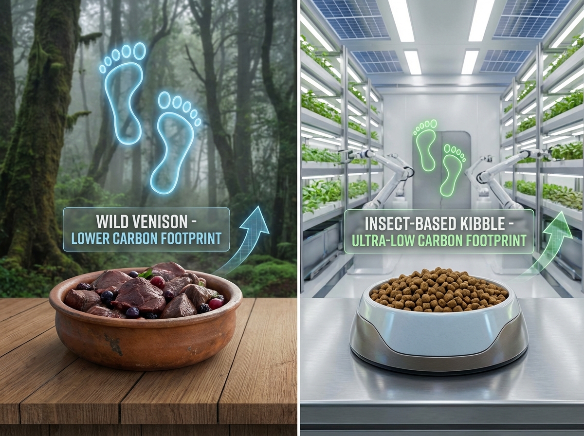 Vergleich von Wildfleisch und Insektenprotein im Napf mit Fokus auf die CO2-Bilanz.