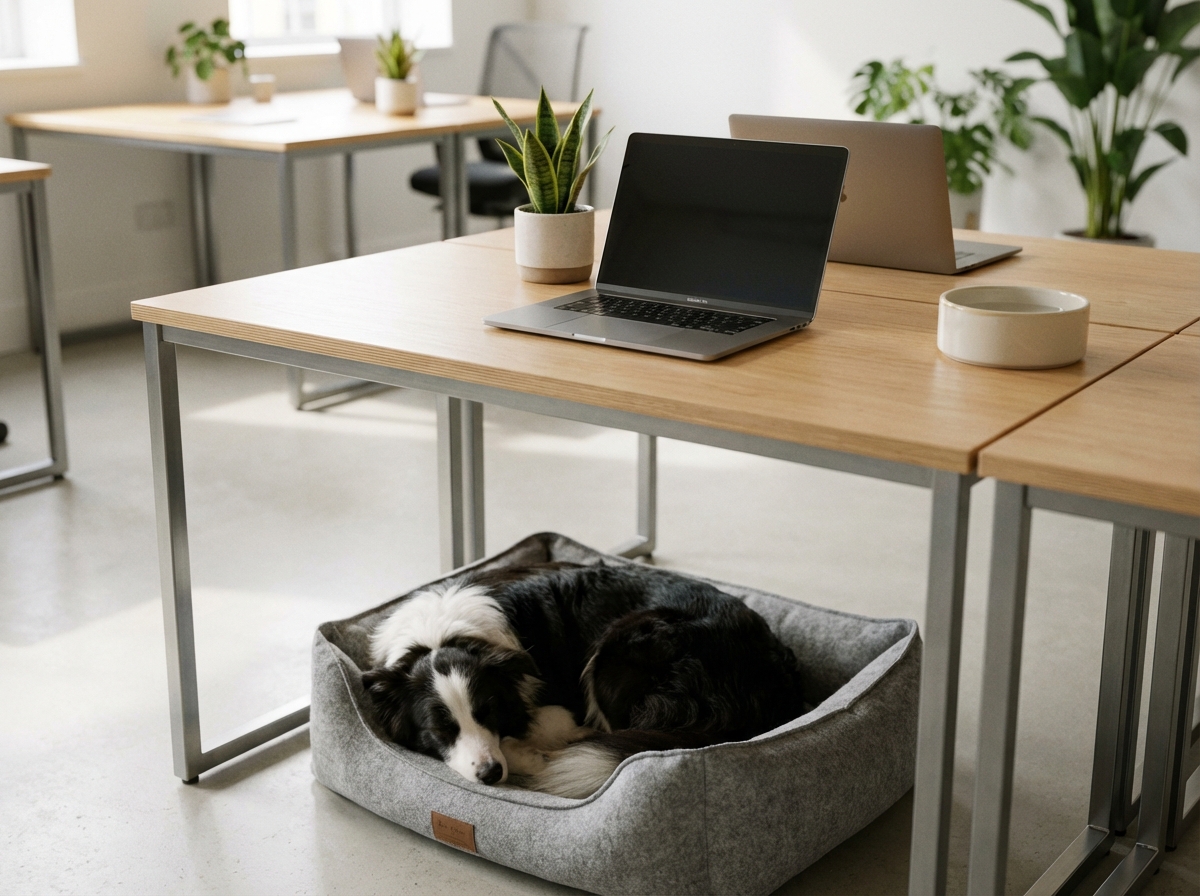 Hundefreundliche Coworking Spaces mit Schlafplatz unter dem Schreibtisch