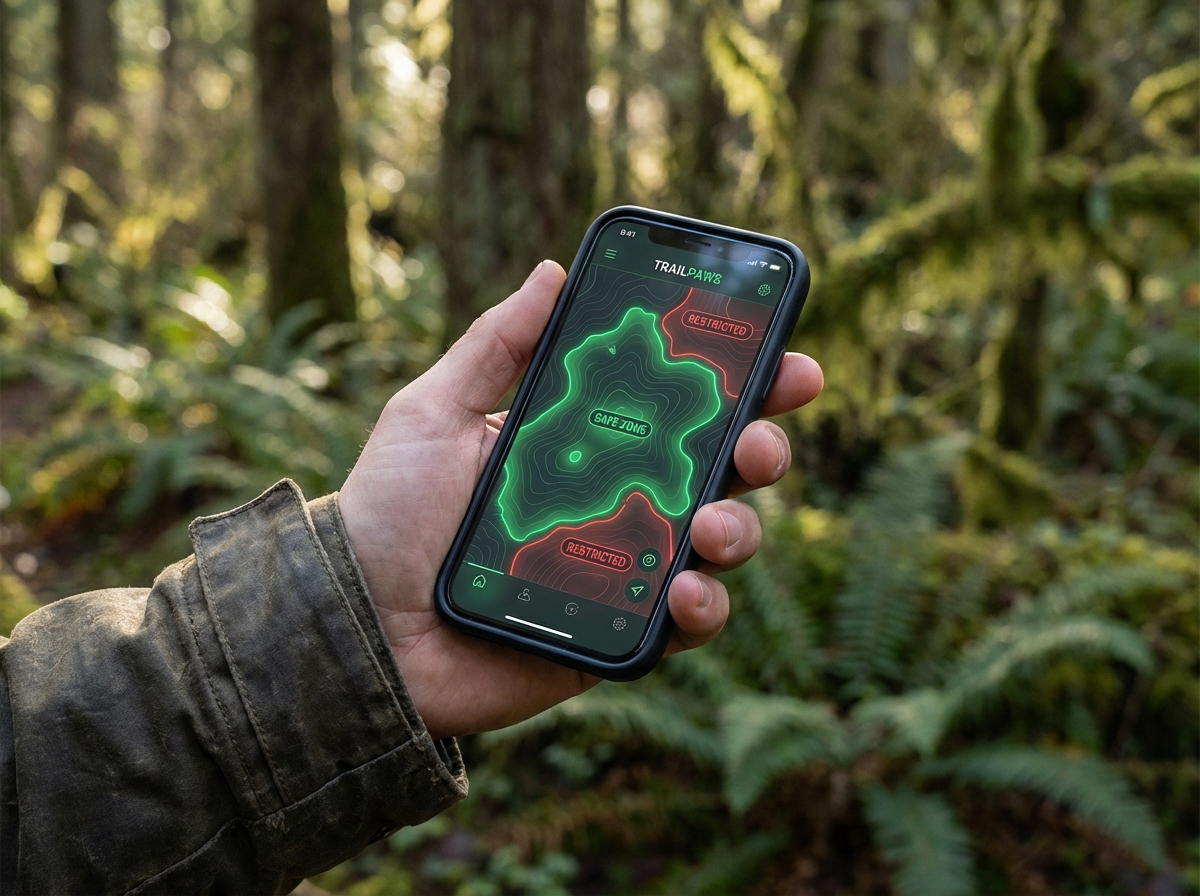 Smartphone App für KI-Geländecheck beim Hundespaziergang im Wald